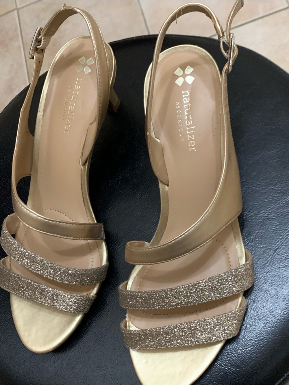Naturalizer Metallic Gold Glitter Strappy Slingback Heels
